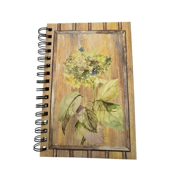 Penman Paper Spiral Journal With Hydrangea Floral Design On Woodgrain Cover Line - Picture 2 of 8